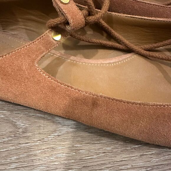 CHLOE Foster Camel Suede Lace-Up Ballerina Flat Ballet Shoes Size 39.5 - Picture 7 of 12